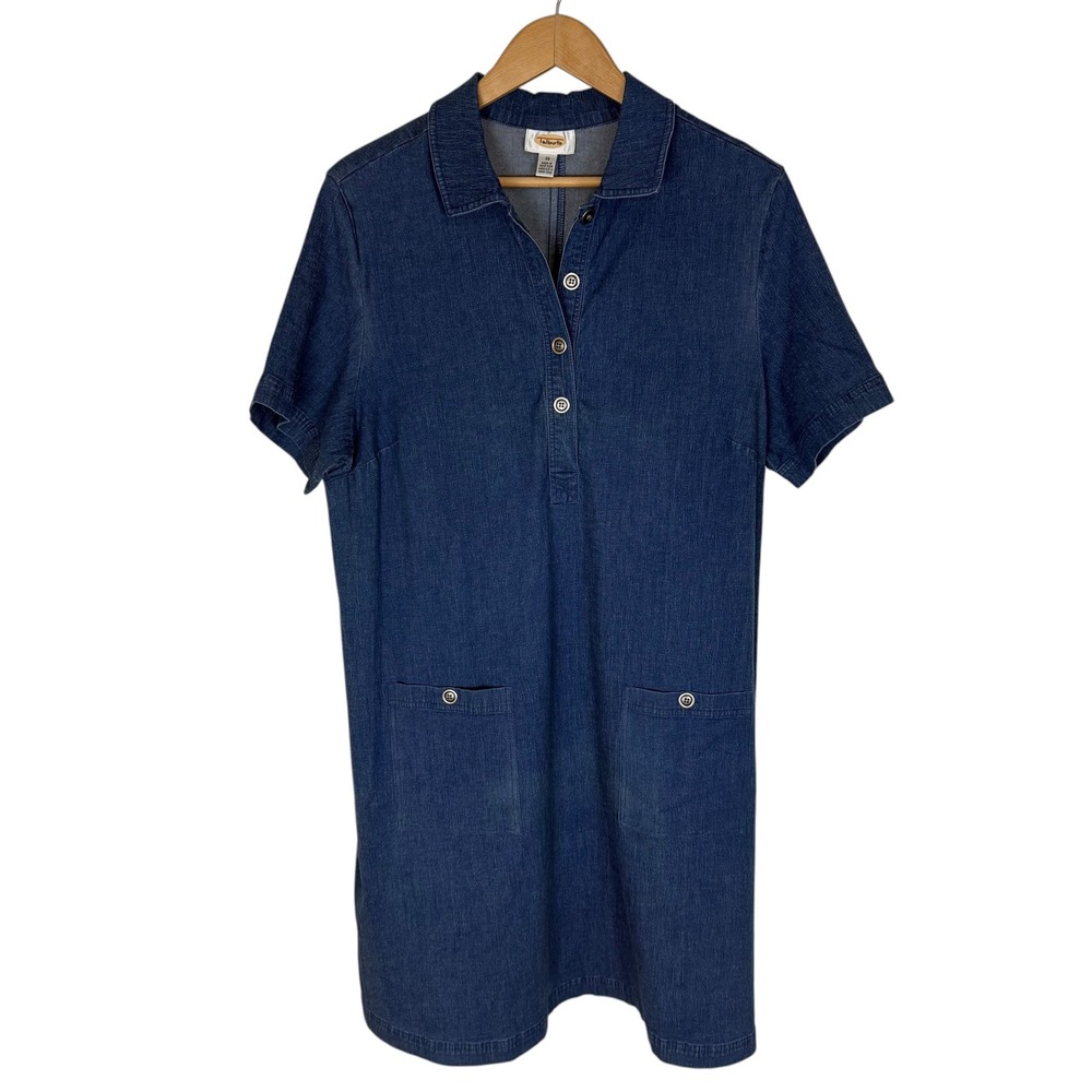 Talbots Blue Denim Shift Dress Short Sleeve Button Front Plus Size 20
